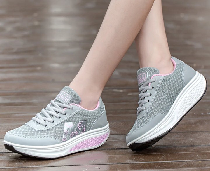 Detail of cushioned air sole technology in women's orthopedic walking shoes